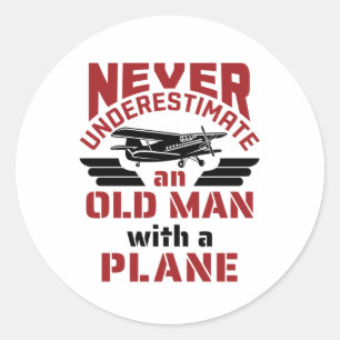 Grandpa Pilot Old Man with a Plane Classic Round Sticker