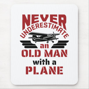 Grandpa Pilot Old Man with a Plane Mouse Mat