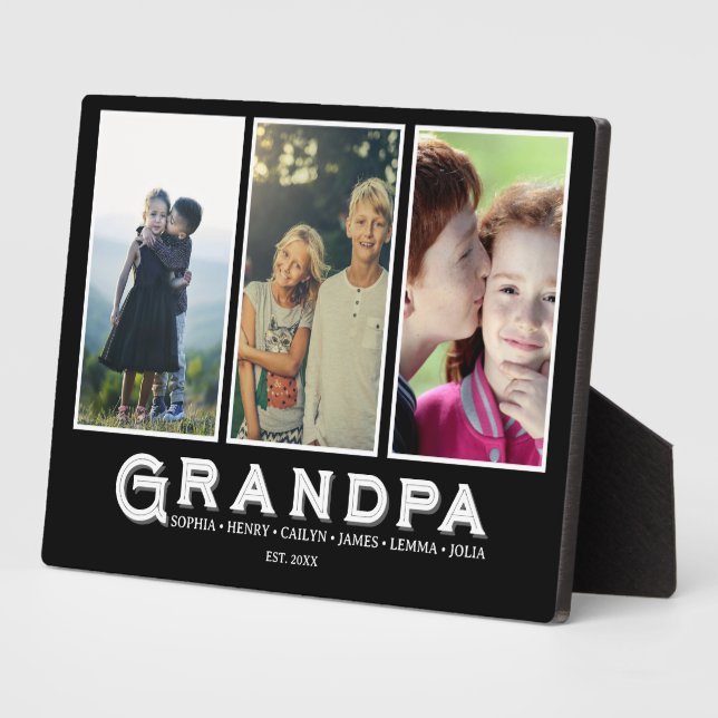 Grandpa Plaque – Custom Names & 3 Photo Collage (Side)