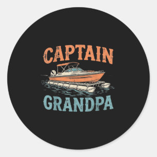 Grandpa Pontoon Boat Captain Vintage Nautical Boat Classic Round Sticker
