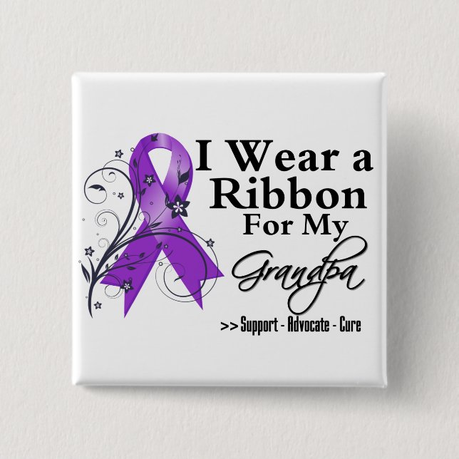 Grandpa Purple Ribbon - Pancreatic Cancer 15 Cm Square Badge (Front)