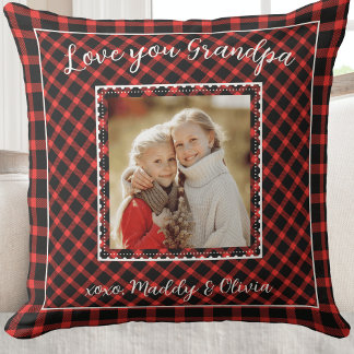Grandpa Red Buffalo Plaid Photo Pillow
