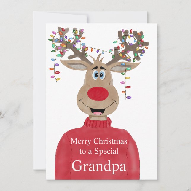 Grandpa Reindeer Christmas Customisable  Holiday Card (Front)