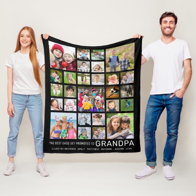 Grandpa Saying 27 Photo Collage Custom Text Colour Fleece Blanket (In Situ)
