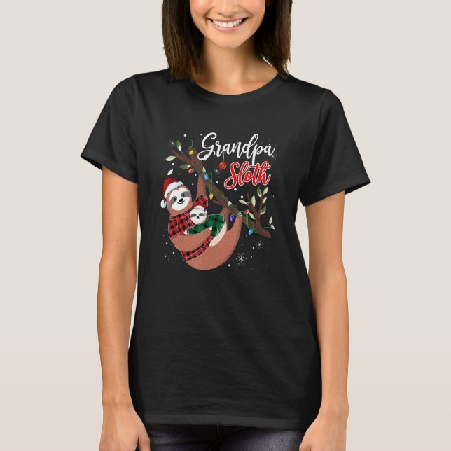 Grandpa Sloth Christmas Red Plaid Family Matching T-Shirt (Front)