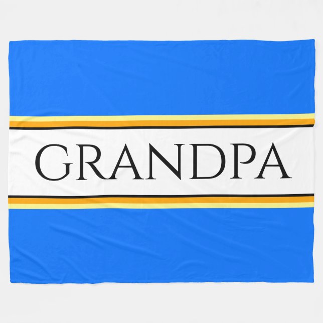 GRANDPA Text Bright Blue White Racing Stripes Fleece Blanket (Front (Horizontal))