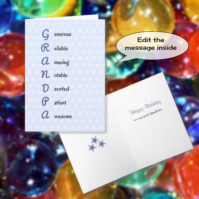 Grandpa text stars birthday card (Creator Uploaded)