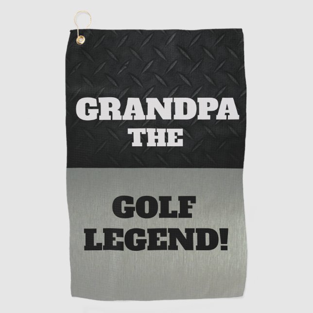 Grandpa The Legend Funny Smack Talk Black Silver Golf Towel (Front)