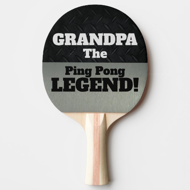 Grandpa The Legend Funny Smack Talk Black Silver Ping Pong Paddle (Front)