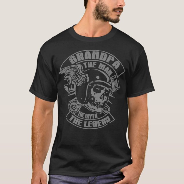 Grandpa The Man The Myth The Legend Skull Biker T-Shirt (Front)