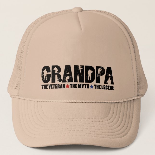 Grandpa The Veteran The Myth The Legend Trucker Hat (Front)