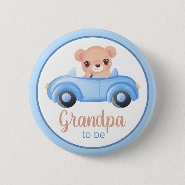 Grandpa To Be Bear Boy Baby Shower Button (Front)