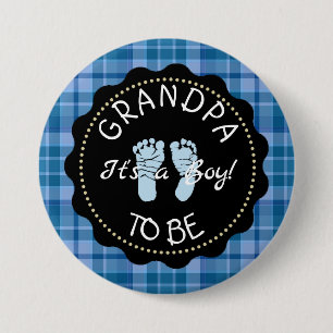 Grandpa to be  Blue Plaid Baby Shower button