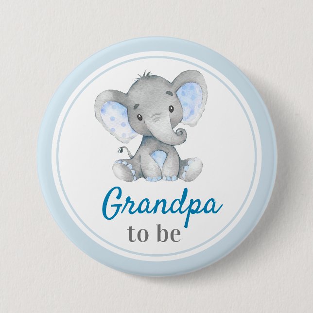 Grandpa to be Grandfather Baby Boy Shower Elephant 7.5 Cm Round Badge (Front)