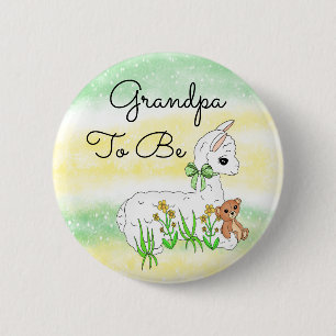 Grandpa To Be Llama with Teddy Bear 6 Cm Round Badge