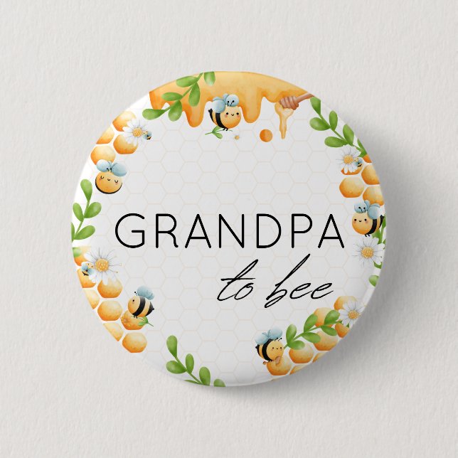Grandpa to Bee Honey Bumble Bee Baby Shower 6 Cm Round Badge (Front)