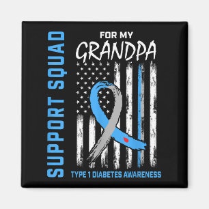 Grandpa Type 1 Diabetes Shirt Usa Flag Support Squ Magnet
