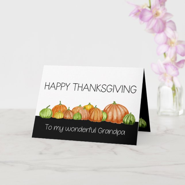 Grandpa Watercolor Pumpkins Thanksgiving Card (Orchid)