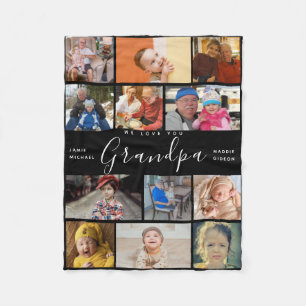 grandpa We Love You   Modern Heart Photo Collage Fleece Blanket