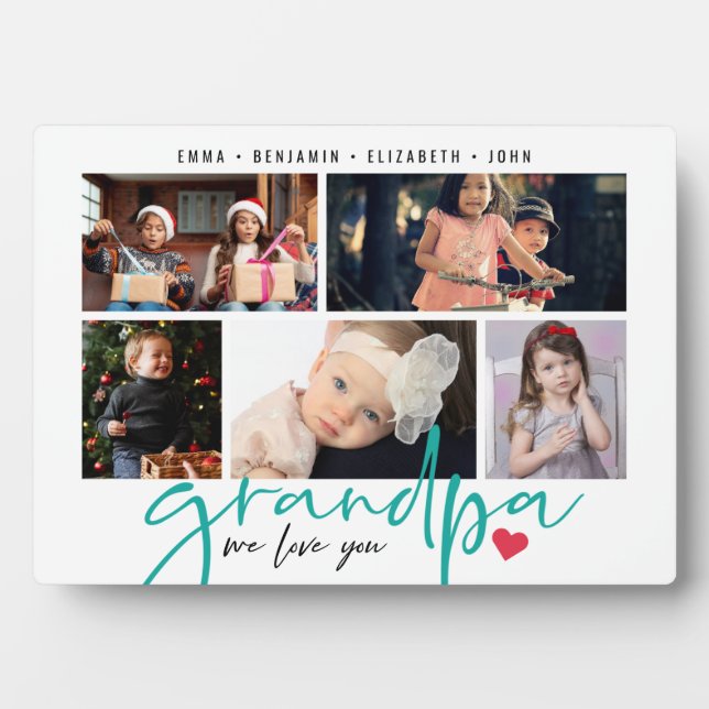 Grandpa We Love You Modern Photo Collage Plaque (Front)
