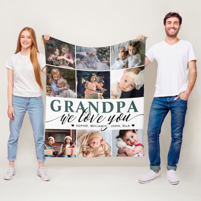 Grandpa We Love You Photo Collage Fleece Blanket (In Situ)