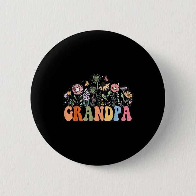 Grandpa Wildflower Floral Birthday Baby Shower New 6 Cm Round Badge (Front)