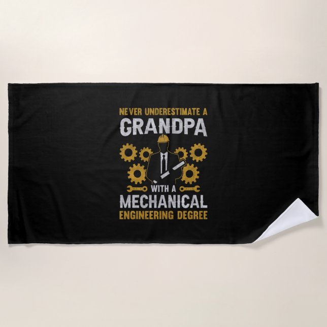 Grandpa With A Mechanical Engineering Beach Towel (Front)