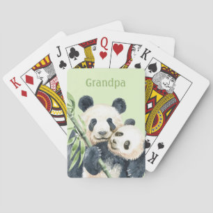 Grandpa With Grandchild Playing Cards   Pandas