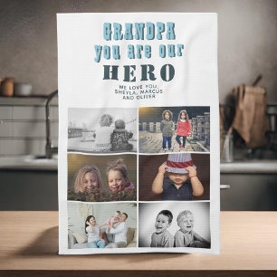 Grandpa you are our Hero 6 Photo Collage Tea Towel