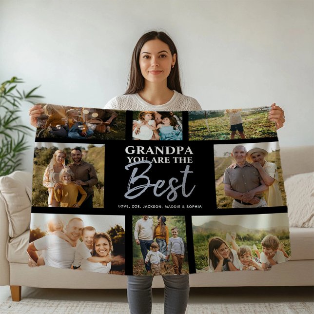 Grandpa You are the Best Modern Photo Collage Fleece Blanket (Creator Uploaded)
