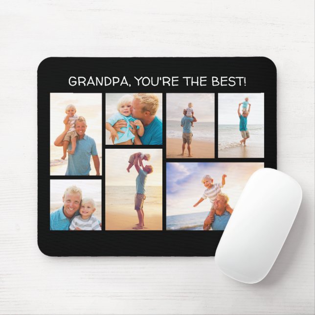 Grandpa You're the Best 7 Photo Collage Grandchild Mouse Mat (With Mouse)