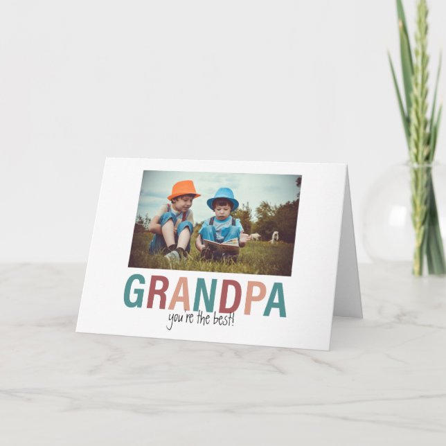 Grandpa You're the Best Photo Custom Modern  Thank You Card (Front)