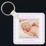 Grandparent Day Lilac Best Grandma Ever Photo Gift Key Ring<br><div class="desc">Pretty Lilac and Pink Grandparent’s Day New Grandma Gran Grandchild Baby Girl Boy Photo Gift Key Ring. In spring and summer colours of pastel lilac and pink . A springtime and summertime square border surrounds the picture in the middle. Replace the photos on this key chain with pictures of your...</div>