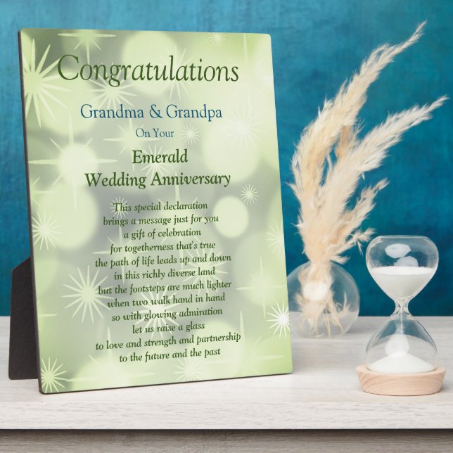 Grandparent Emerald Wedding Anniversary  Plaque (Side)