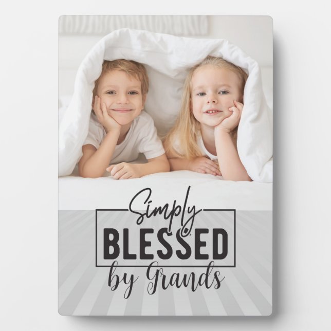 Grandparent Gift!  Simply Blessed by grands photo Plaque (Front)