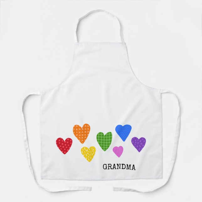 Grandparent Love Hearts Kids Joy NAME Colourful Fu Apron (Front)