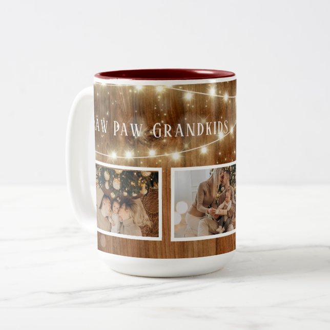 Grandparent Paw Paw Grandkids Rustic Wood Two-Tone Coffee Mug (Front Left)