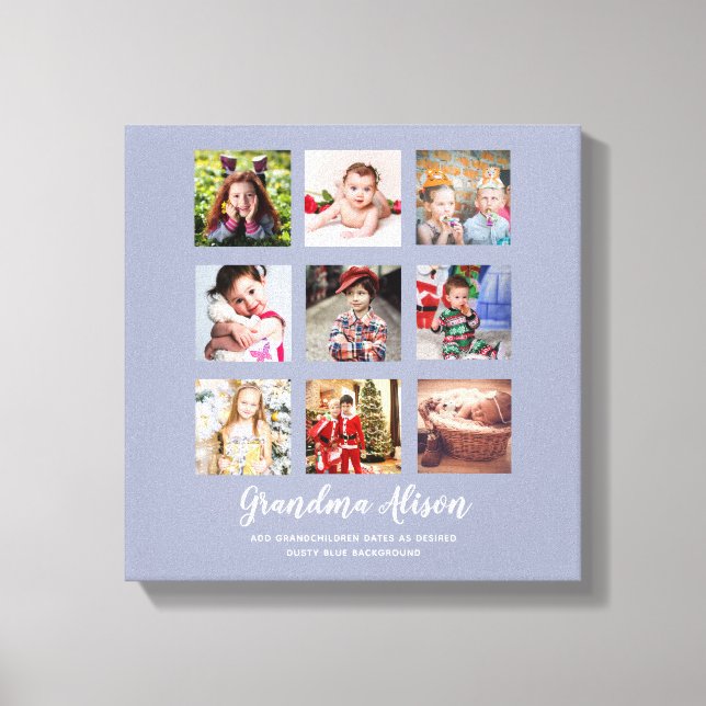 GRANDPARENT PHOTO COLLAGE GIFTS - Dusty Blue Canvas Print (Front)