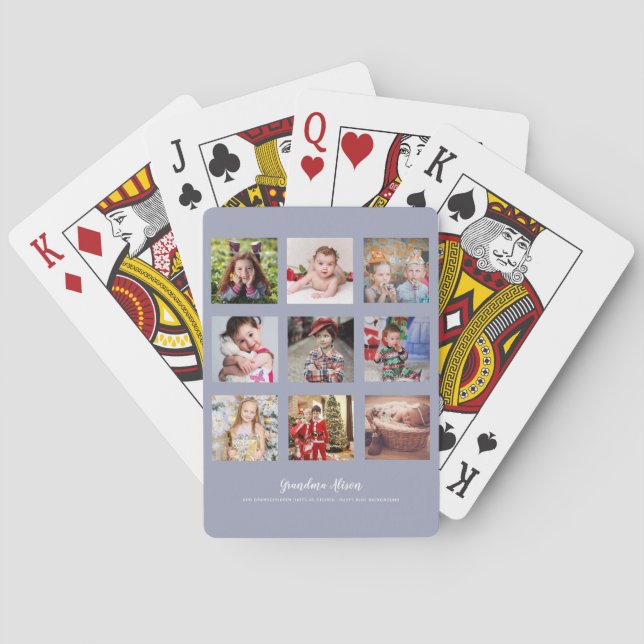 GRANDPARENT PHOTO COLLAGE GIFTS - Dusty Blue Playing Cards (Back)