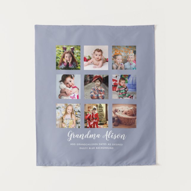 GRANDPARENT PHOTO COLLAGE GIFTS - Dusty Blue Tapestry (Front)