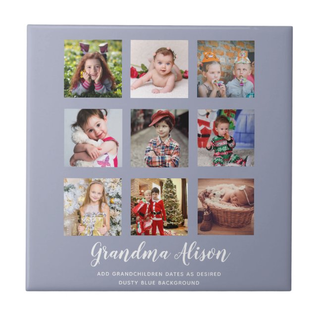 GRANDPARENT PHOTO COLLAGE GIFTS - Dusty Blue Tile (Front)