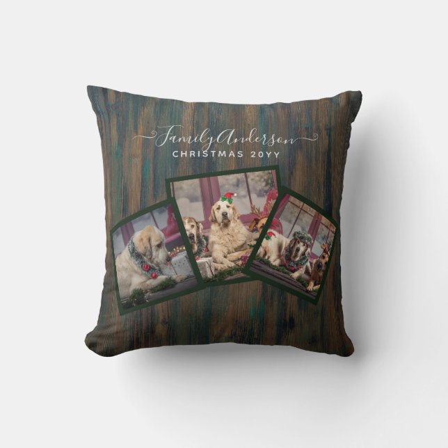GRANDPARENT PHOTO COLLAGE GIFTS - Rustic Wood Cushion (Front)