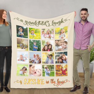 Grandparent Poem in Calligraphy and 16 Photo Fleece Blanket