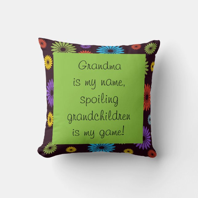 Grandparent Quote Colour Floral on Black Pillow (Front)