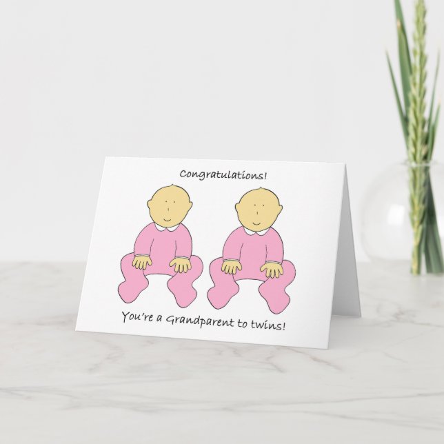 Grandparent to Twin Girls Congratulations Card (Front)