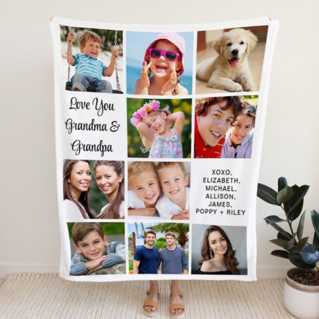 Grandparents 10 Photo Collage Fleece Blanket (Creator Uploaded)