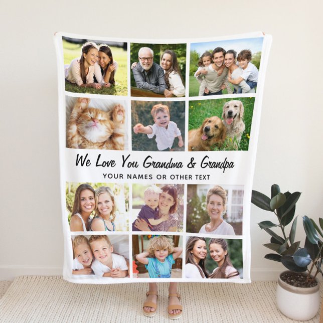 Grandparents 12 Photo Collage Fleece Blanket (Creator Uploaded)