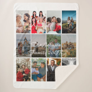 Grandparents 12 Photo Memory Collage Template Sherpa Blanket