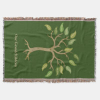 Grandparent's 14 Leaf Tree Green Throw Blanket