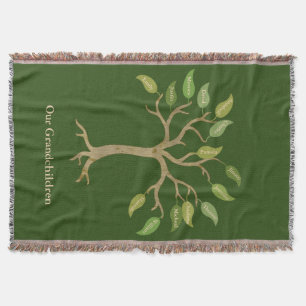 Grandparent's 14 Leaf Tree Green Throw Blanket